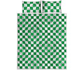 Green And White Checkered Pattern Print Quilt Bed Set