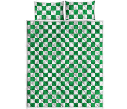 Green And White Checkered Pattern Print Quilt Bed Set