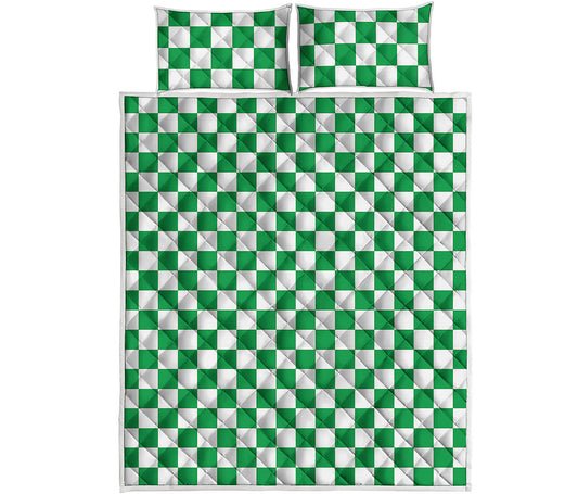 Green And White Checkered Pattern Print Quilt Bed Set