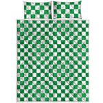 Green And White Checkered Pattern Print Quilt Bed Set