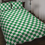 Green And White Checkered Pattern Print Quilt Bed Set
