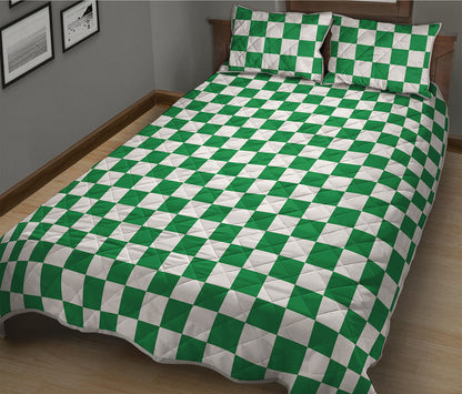 Green And White Checkered Pattern Print Quilt Bed Set