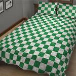 Green And White Checkered Pattern Print Quilt Bed Set