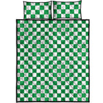 Green And White Checkered Pattern Print Quilt Bed Set