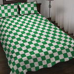 Green And White Checkered Pattern Print Quilt Bed Set