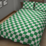 Green And White Checkered Pattern Print Quilt Bed Set