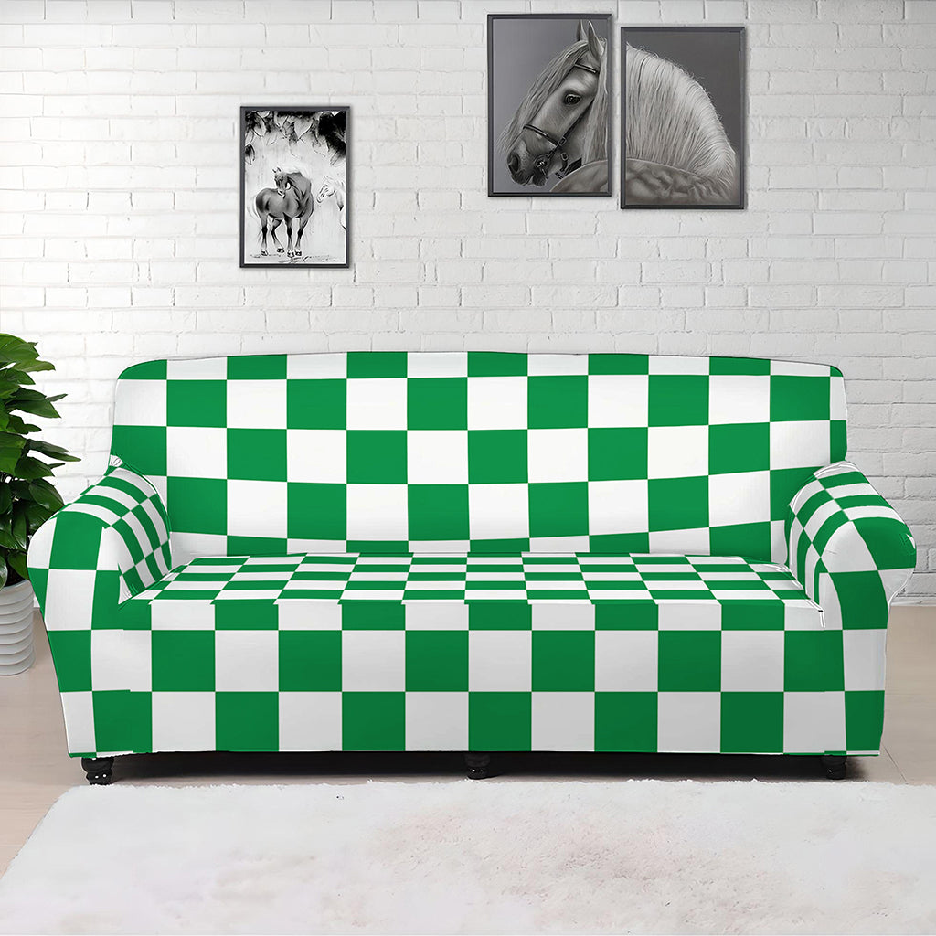 Green And White Checkered Pattern Print Sofa Cover