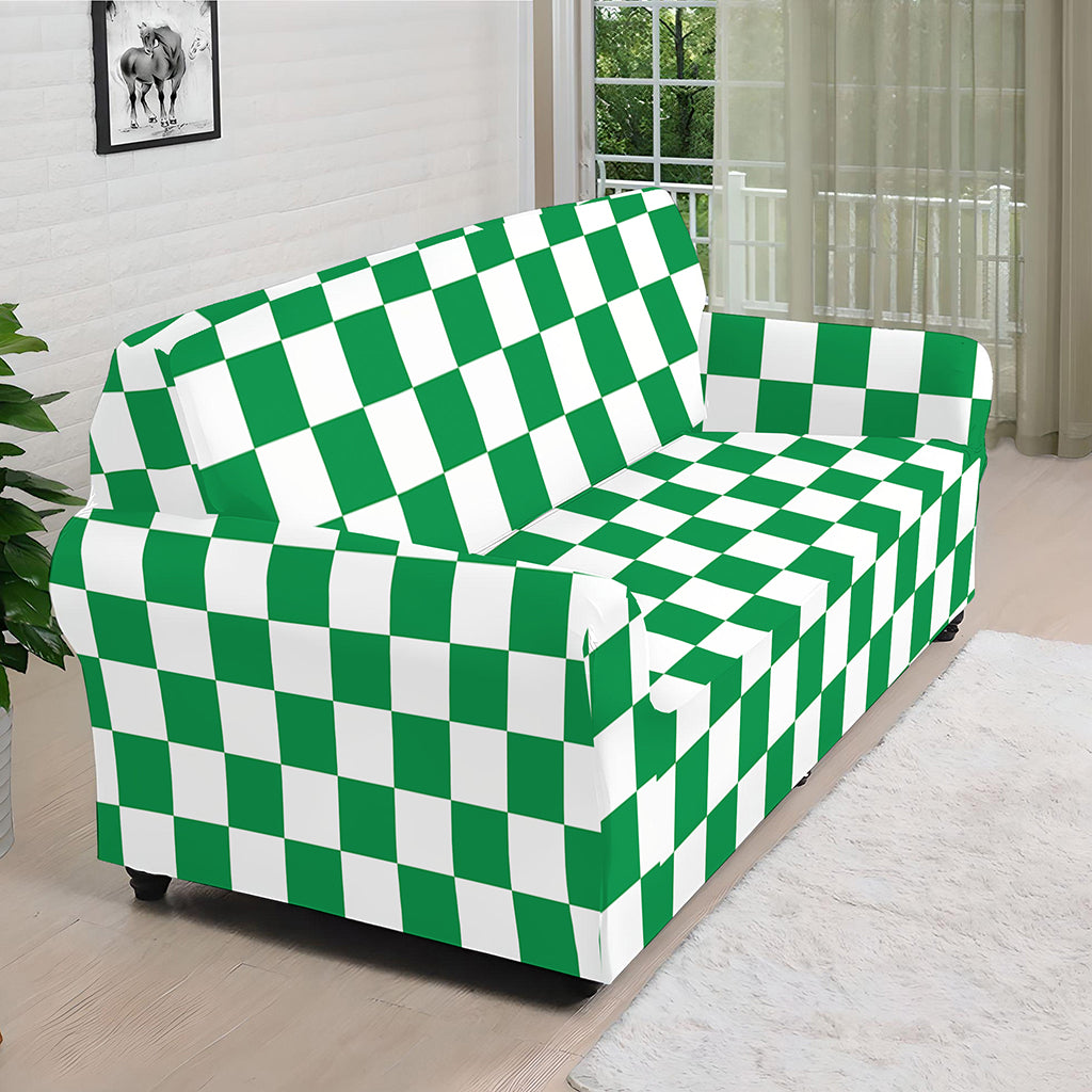 Green And White Checkered Pattern Print Sofa Cover