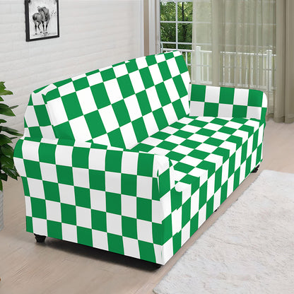 Green And White Checkered Pattern Print Sofa Cover