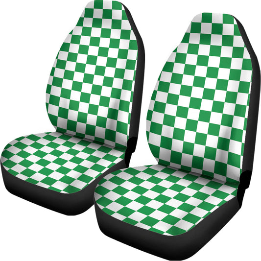 Green And White Checkered Pattern Print Universal Fit Car Seat Covers