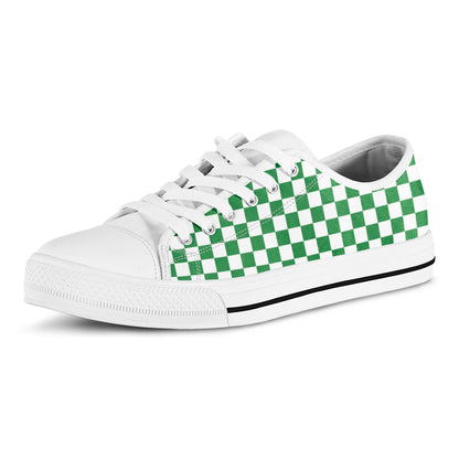 Green And White Checkered Pattern Print White Low Top Shoes