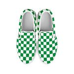 Green And White Checkered Pattern Print White Slip On Shoes
