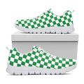 Green And White Checkered Pattern Print White Running Shoes