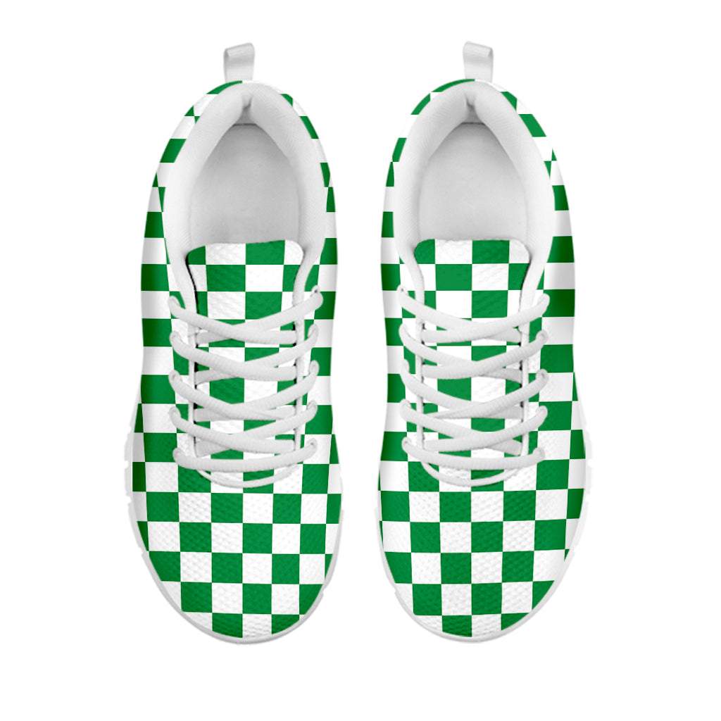 Green And White Checkered Pattern Print White Sneakers