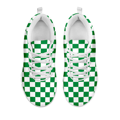 Green And White Checkered Pattern Print White Sneakers