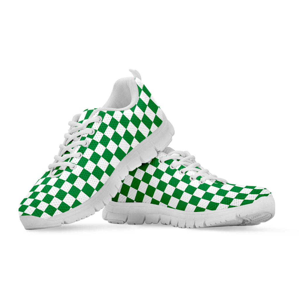 Green And White Checkered Pattern Print White Sneakers