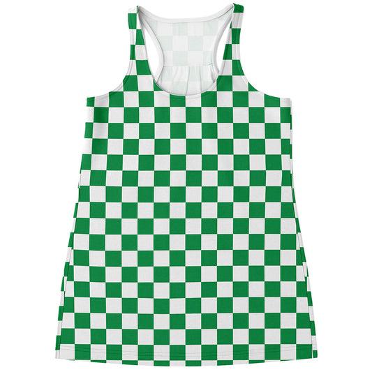 Green And White Checkered Pattern Print Women's Racerback Tank Top