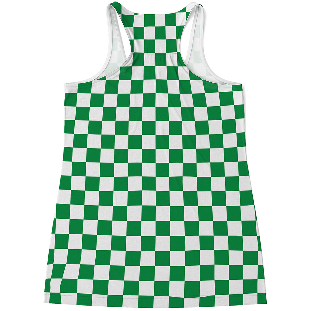 Green And White Checkered Pattern Print Women's Racerback Tank Top