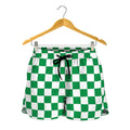Green And White Checkered Pattern Print Women's Shorts
