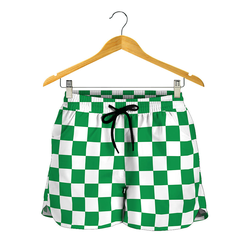 Green And White Checkered Pattern Print Women's Shorts