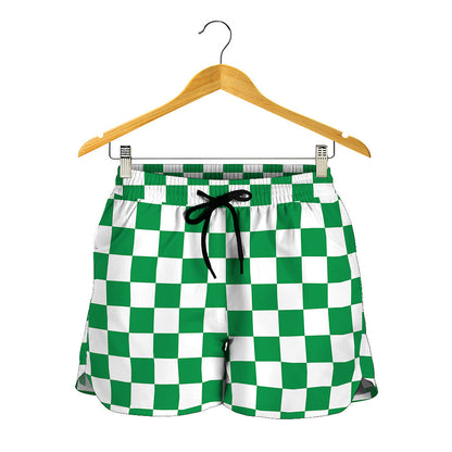Green And White Checkered Pattern Print Women's Shorts