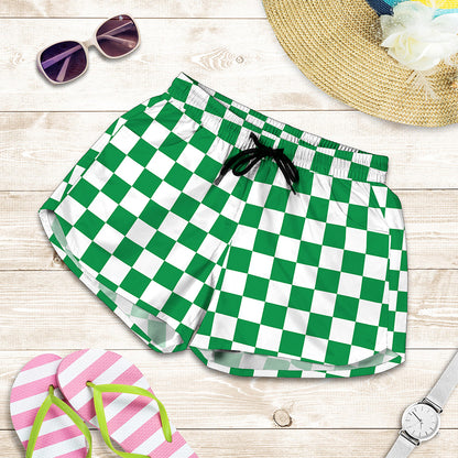 Green And White Checkered Pattern Print Women's Shorts