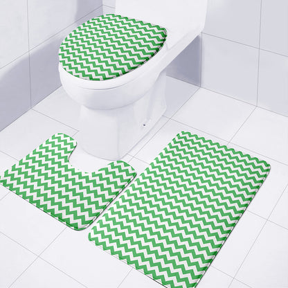 Green And White Chevron Pattern Print 3 Piece Bath Mat Set