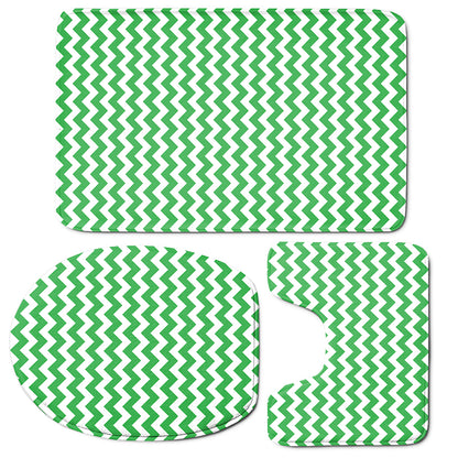 Green And White Chevron Pattern Print 3 Piece Bath Mat Set
