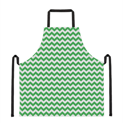 Green And White Chevron Pattern Print Apron