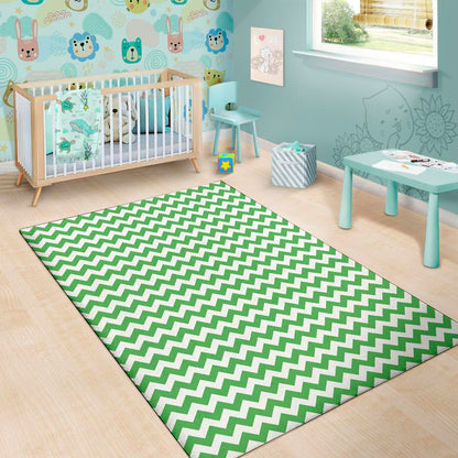 Green And White Chevron Pattern Print Area Rug
