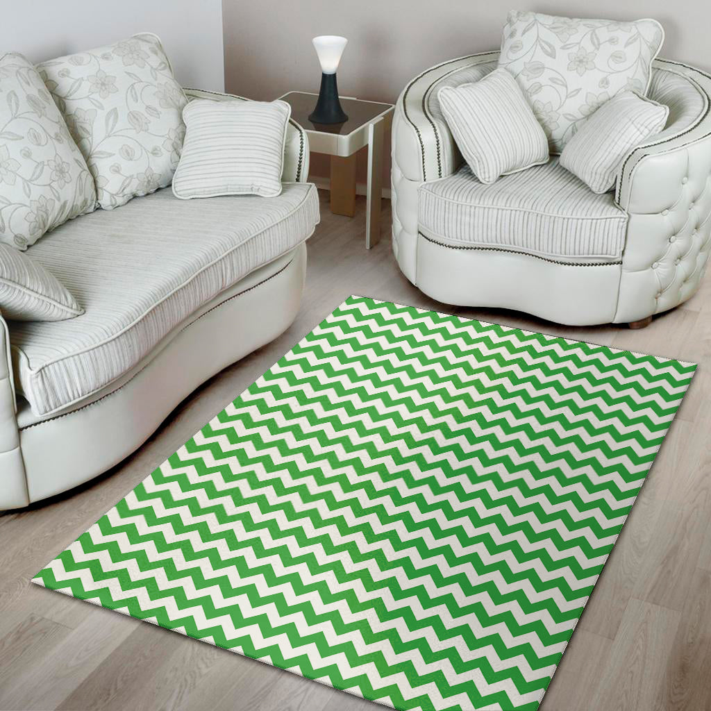 Green And White Chevron Pattern Print Area Rug