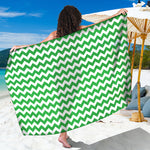 Green And White Chevron Pattern Print Beach Sarong Wrap