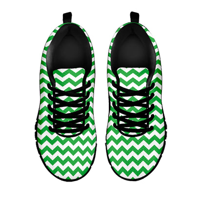 Green And White Chevron Pattern Print Black Sneakers