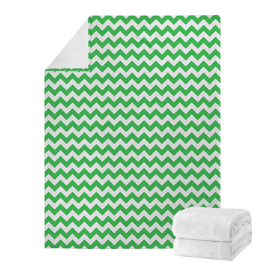 Green And White Chevron Pattern Print Blanket