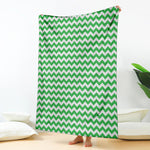 Green And White Chevron Pattern Print Blanket
