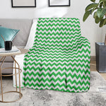 Green And White Chevron Pattern Print Blanket