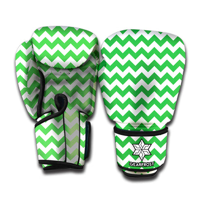 Green And White Chevron Pattern Print Boxing Gloves