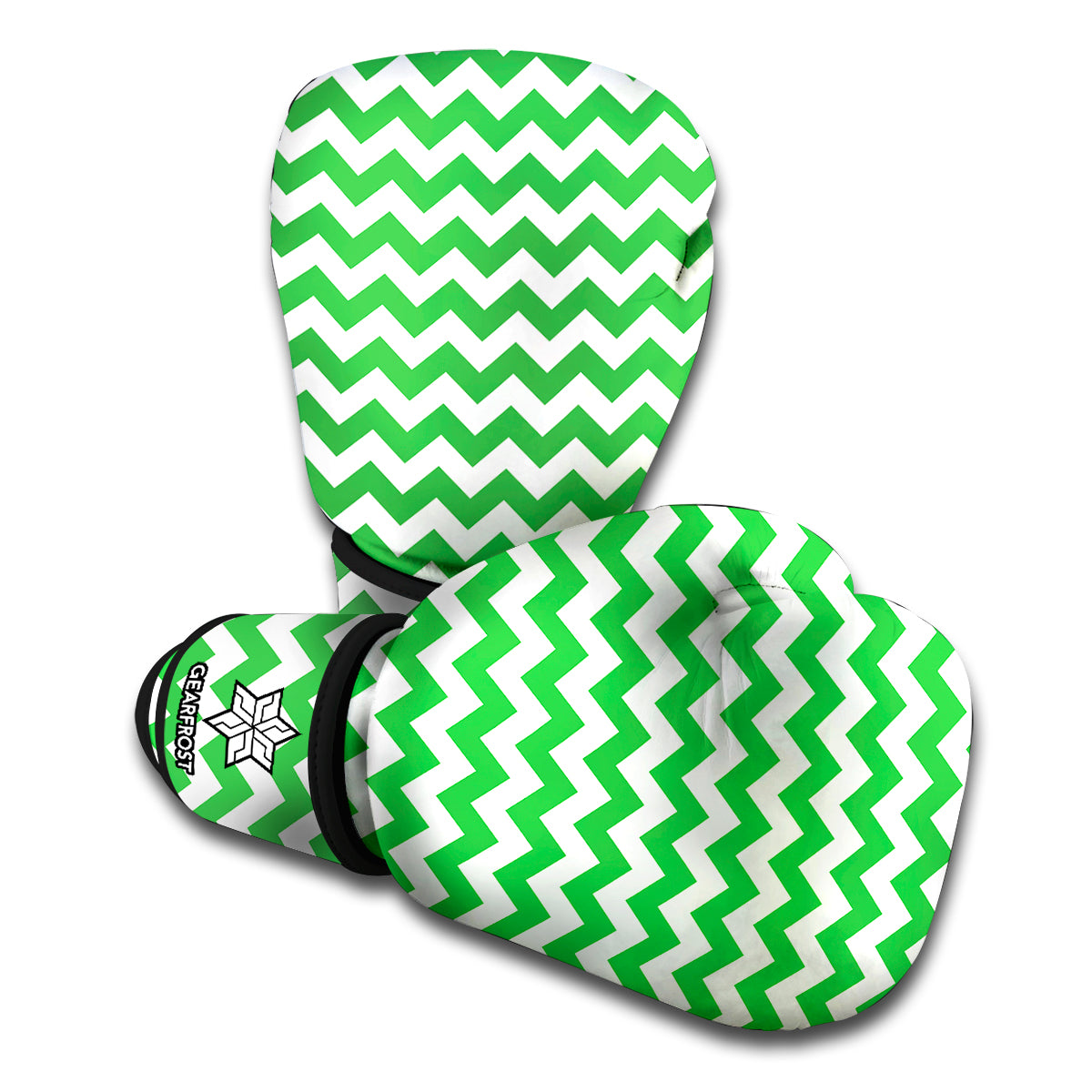 Green And White Chevron Pattern Print Boxing Gloves