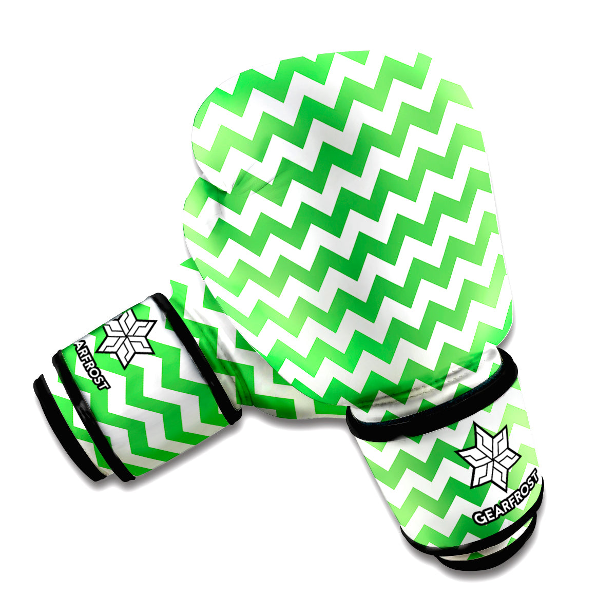 Green And White Chevron Pattern Print Boxing Gloves