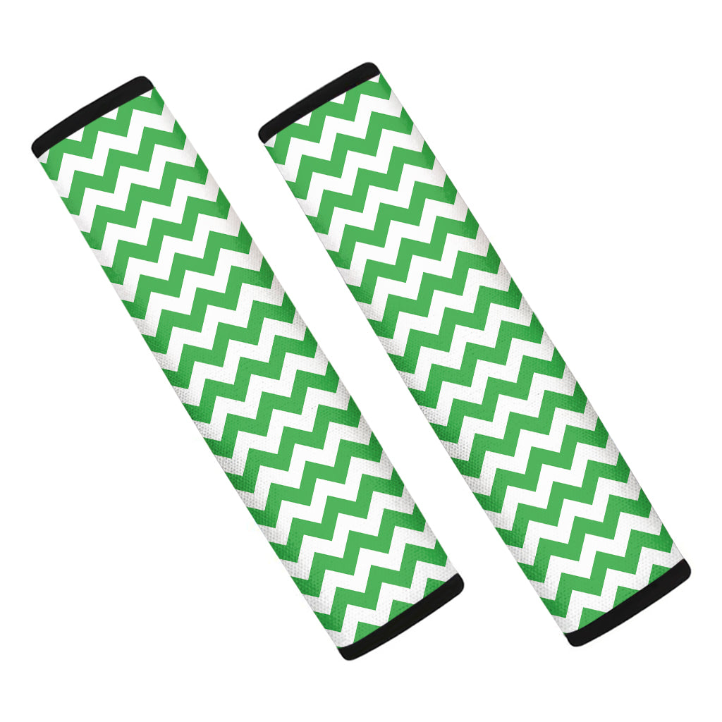 Green And White Chevron Pattern Print Car Seat Belt Covers