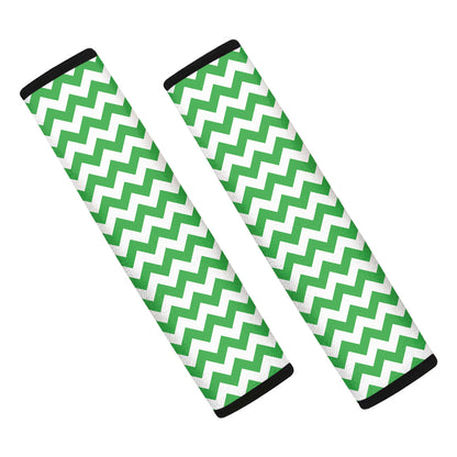 Green And White Chevron Pattern Print Car Seat Belt Covers