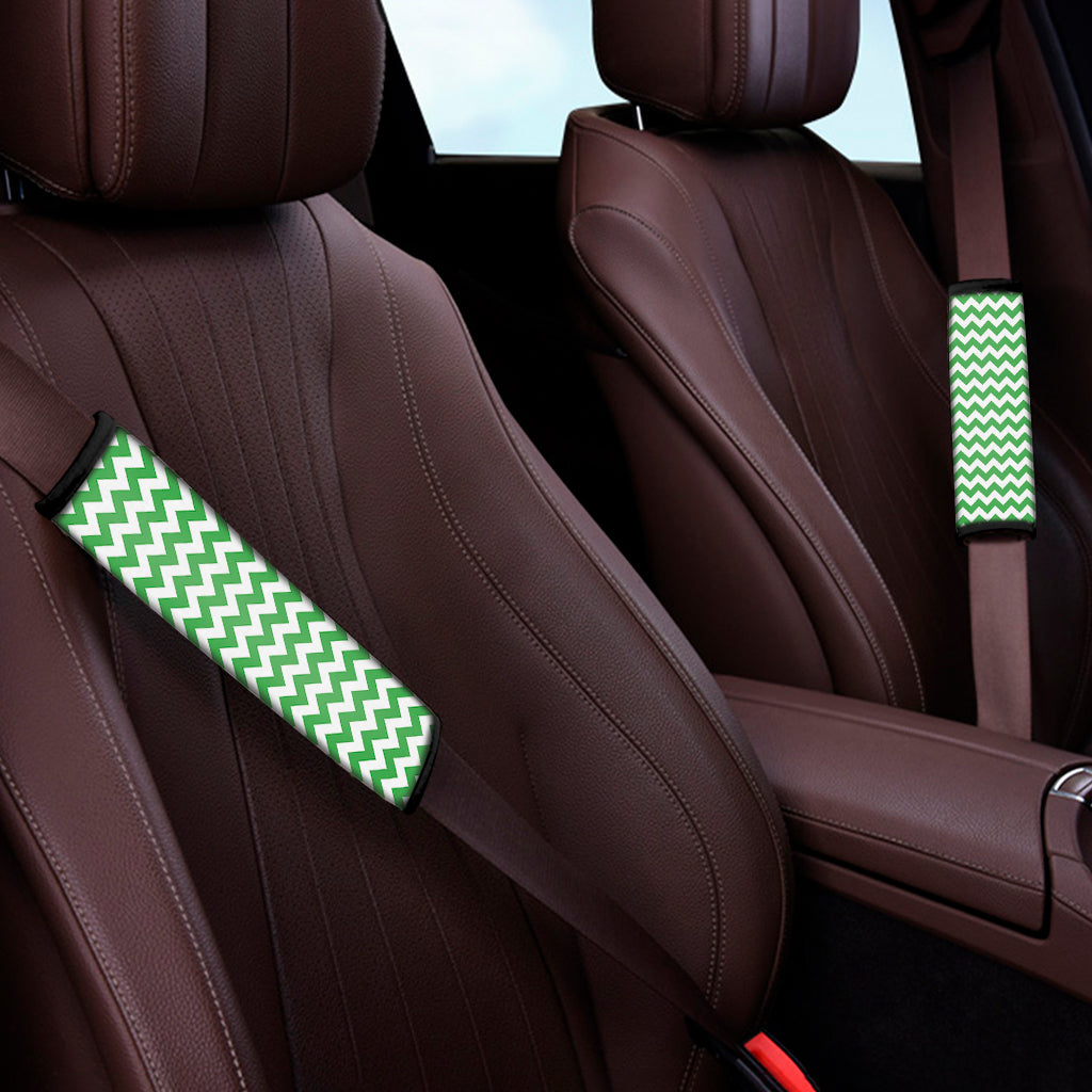 Green And White Chevron Pattern Print Car Seat Belt Covers