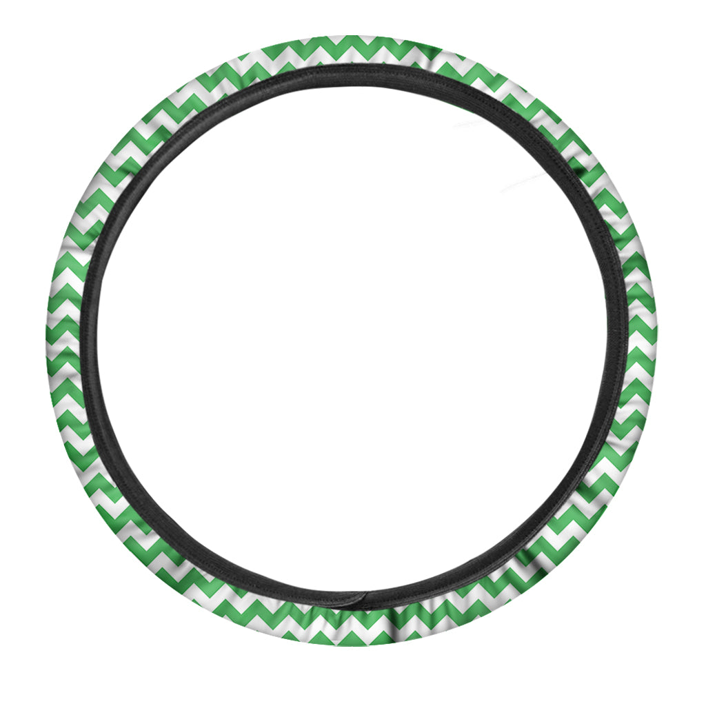 Green And White Chevron Pattern Print Car Steering Wheel Cover