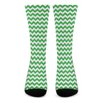 Green And White Chevron Pattern Print Crew Socks