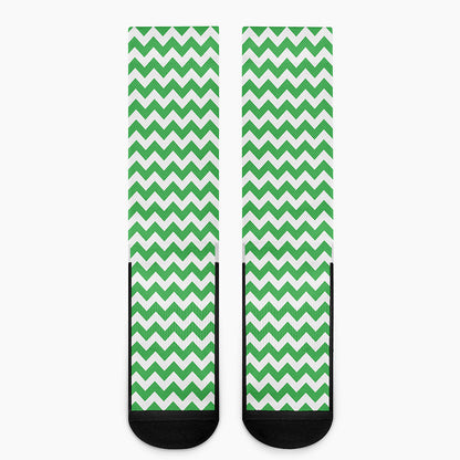 Green And White Chevron Pattern Print Crew Socks