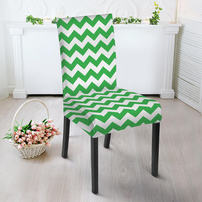 Green And White Chevron Pattern Print Dining Chair Slipcover
