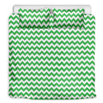 Green And White Chevron Pattern Print Duvet Cover Bedding Set