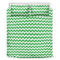 Green And White Chevron Pattern Print Duvet Cover Bedding Set