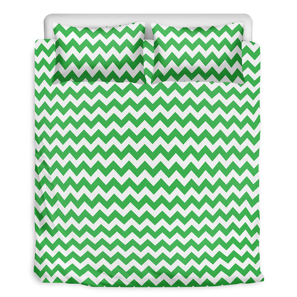 Green And White Chevron Pattern Print Duvet Cover Bedding Set