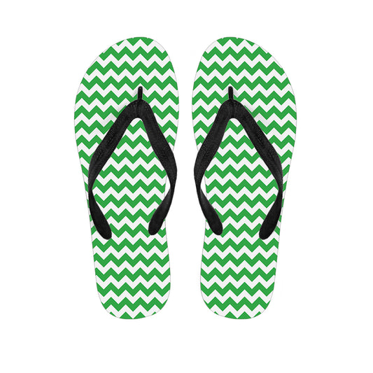 Green And White Chevron Pattern Print Flip Flops